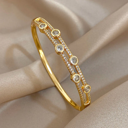 Unique Double Layer Rhinestone Bangle Bracelets