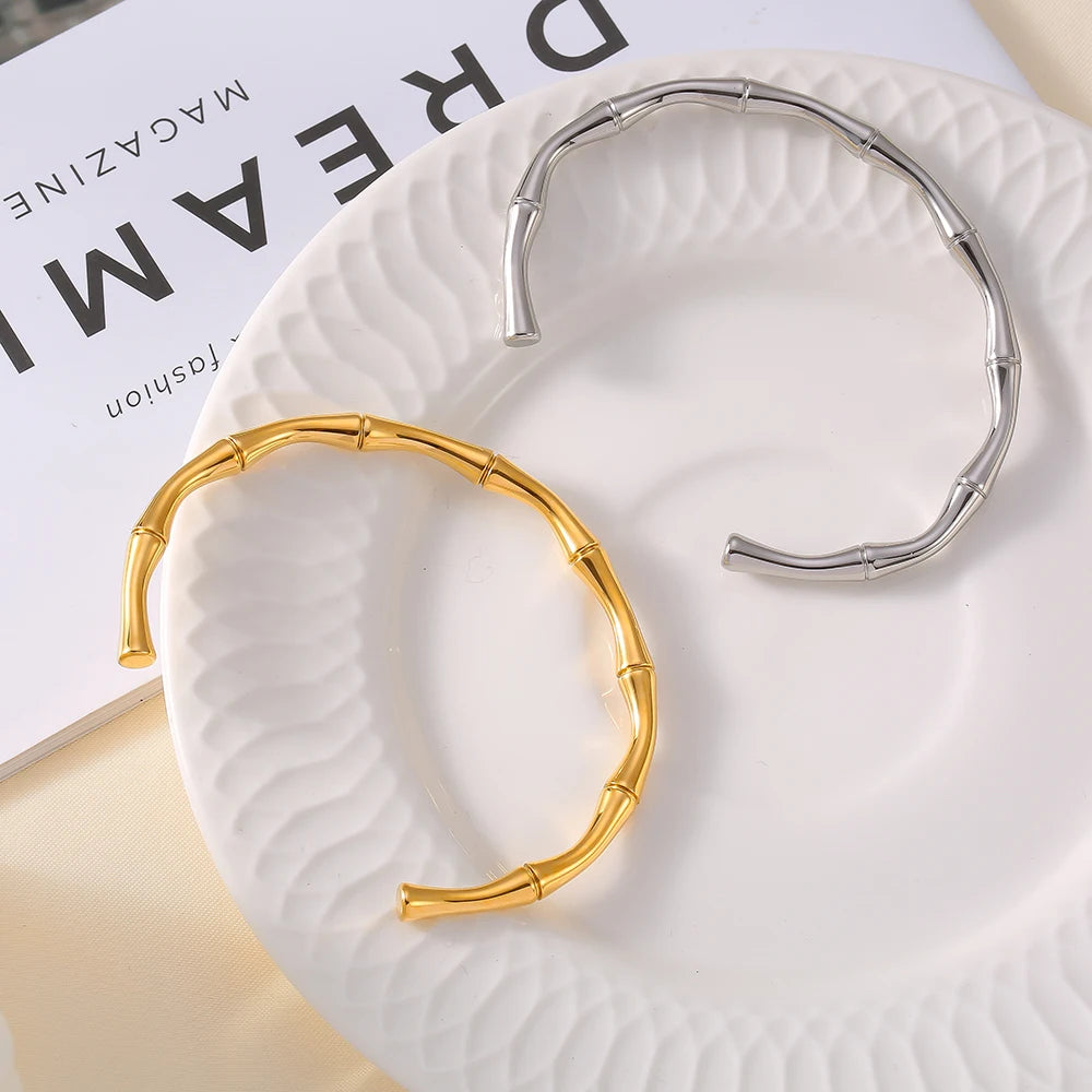 Ferris Wheel Stainless Steel Jewelry Set – Gold Plated Necklace, Bracelet & Earrings Bamboo Design for Women