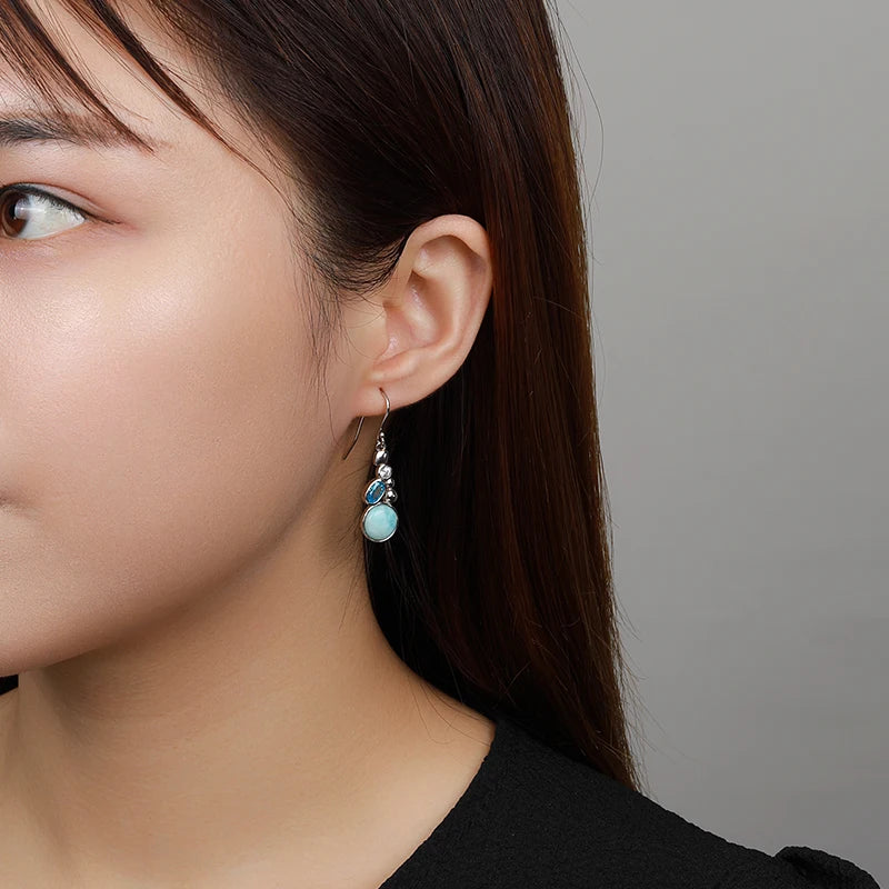 Larimar & Topaz Sterling Silver Long Drop Earrings