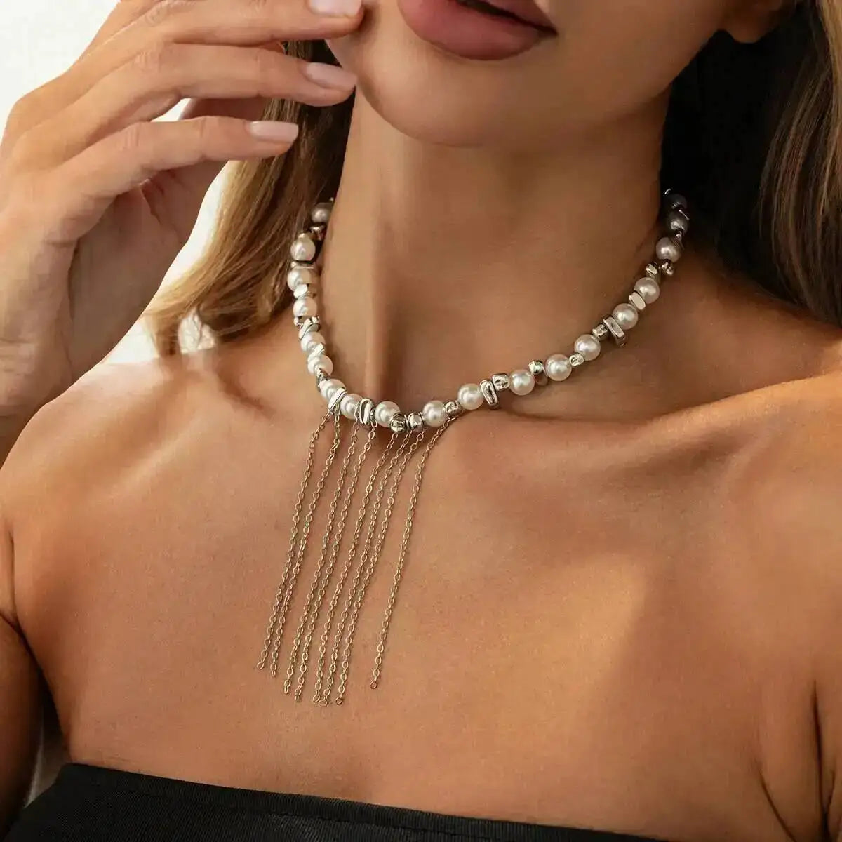 KunJoe Pearl Tassel Choker Necklace – Women