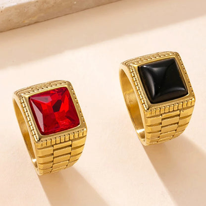 Vintage Square Red CZ Ring – Stainless Steel Statement Wedding Band (Unisex)