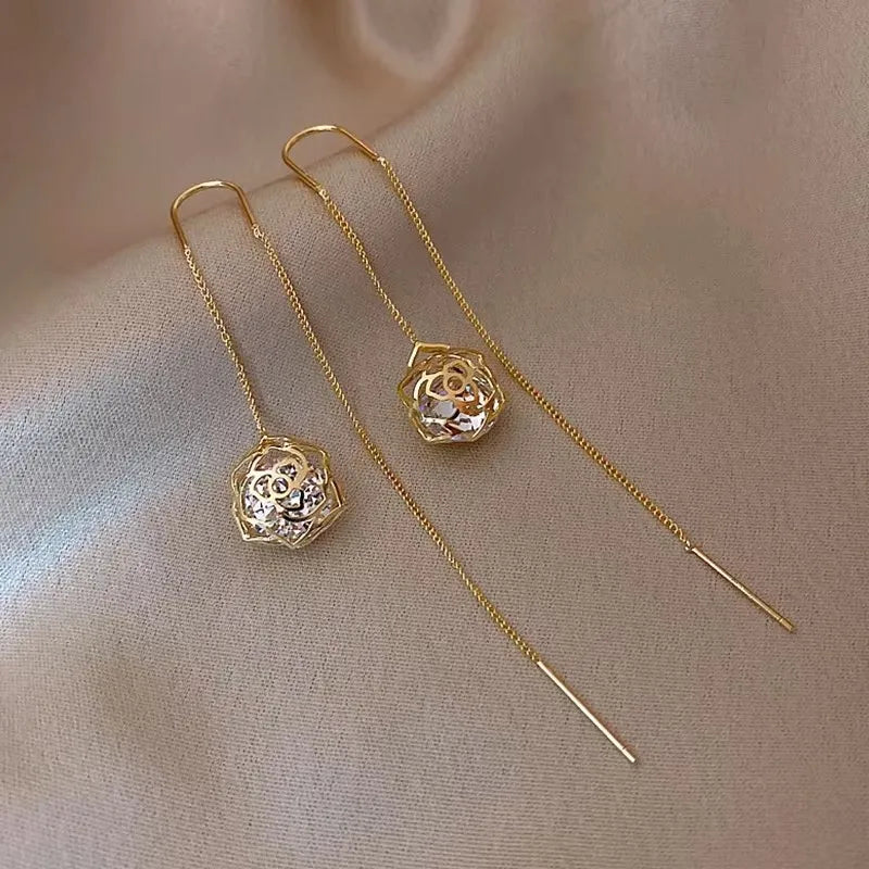 Black Drop Tassel Long Earrings