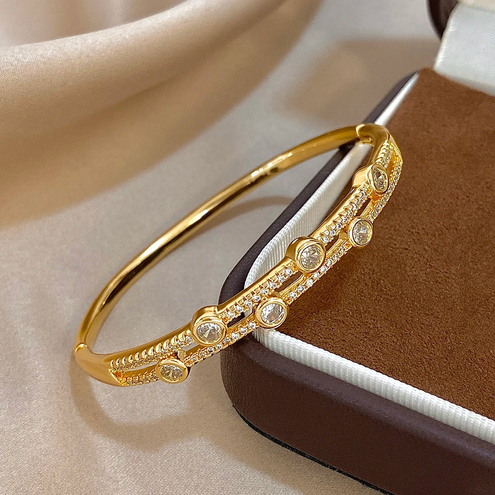 Unique Double Layer Rhinestone Bangle Bracelets