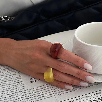 Y2K Chunky Resin Boho Ring – Wide Band Statement Fashion Ring for Women