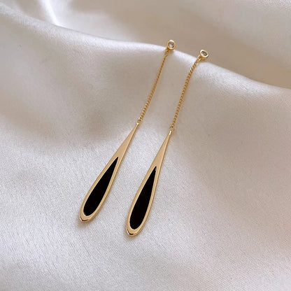 Black Drop Tassel Long Earrings