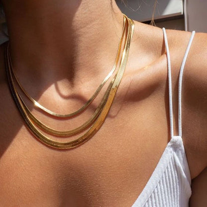 Hot Classic Unisex Flat Snake Chain Choker Necklace – Stainless Steel Herringbone, Gold & Silver Fashion Jewelry Gift