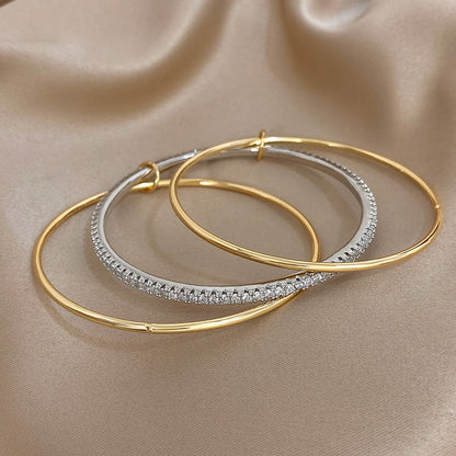 3pcs Two Tone Full Rhinestone Smooth Bangle Bracelets