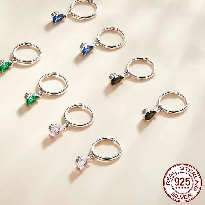 BAMOER Green Water Drop Earrings – 925 Sterling Silver