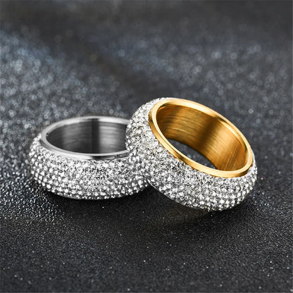 Hip Hop Iced Out Bling Arc Circle Ring – Gold & Silver Color Stainless Steel Cubic Zirconia Wedding Ring for Women & Men