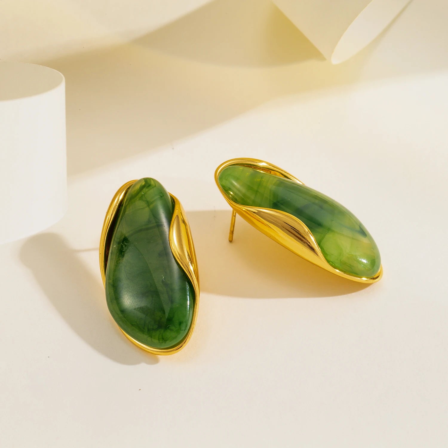 Resin Geometric Stud Earrings – Gold Plated