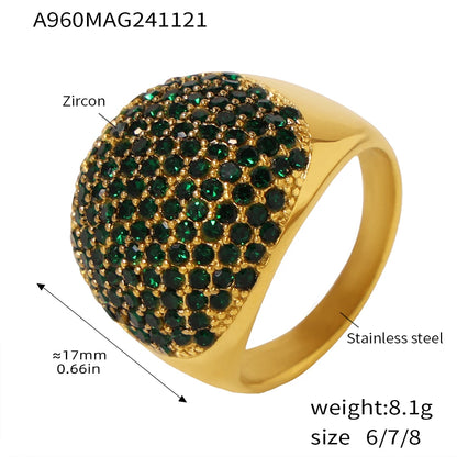 Liora Turquoise & CZ Band – 18K Gold Plated 316L Stainless Steel Ring for Women