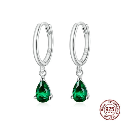BAMOER Green Water Drop Earrings – 925 Sterling Silver