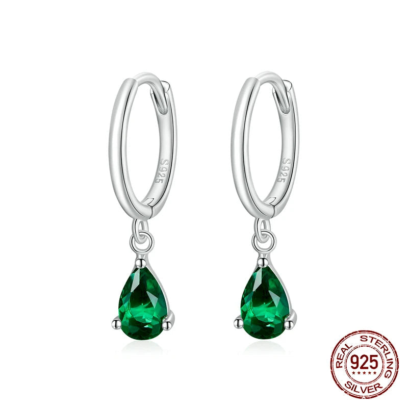 BAMOER Green Water Drop Earrings – 925 Sterling Silver