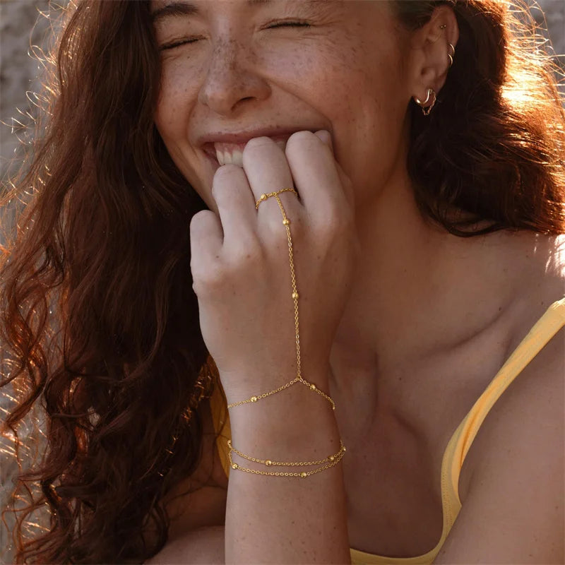 Multilayer Vintage Connected Finger Ring Bracelets