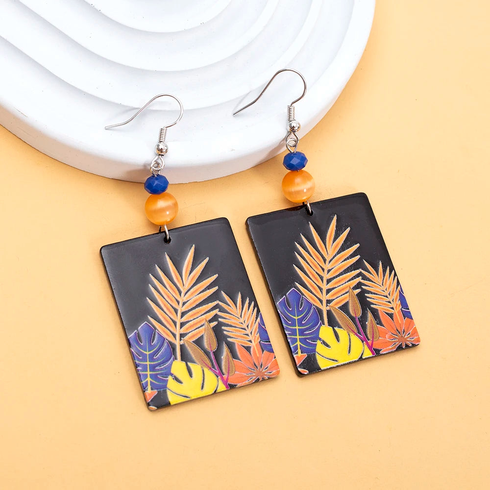 Vintage Black Floral Acrylic Drop Earrings