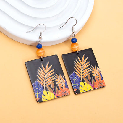 Vintage Black Floral Acrylic Drop Earrings