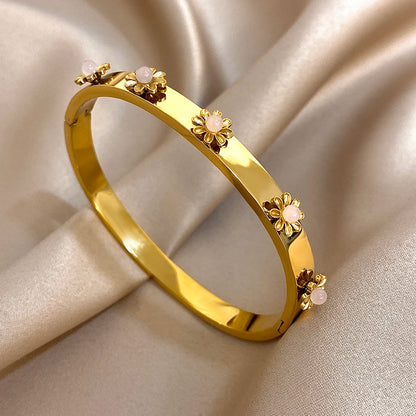 Fashion Stainless Steel Flower Inlay Rhinestone