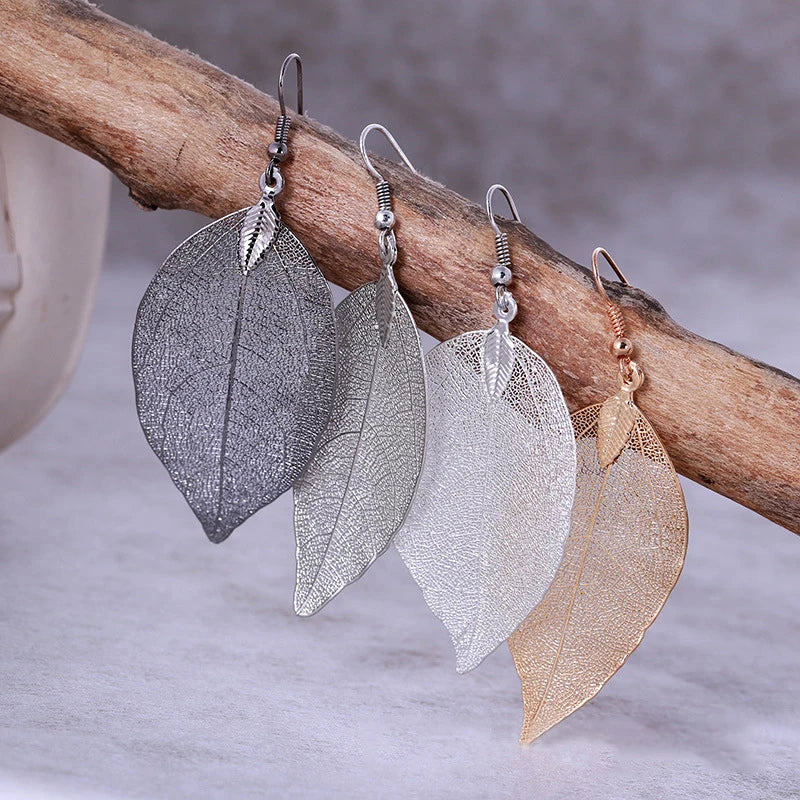 Real Leaf Dangle Earrings for Women