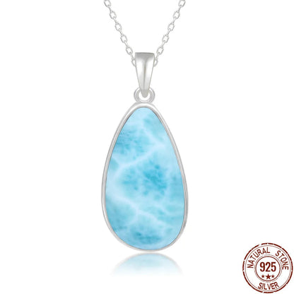 925 Sterling Silver Larimar Pendant Necklace – Classic Oval Charm, Rhodium Plated Gold Finish, Retro Women’s Jewelry Gift