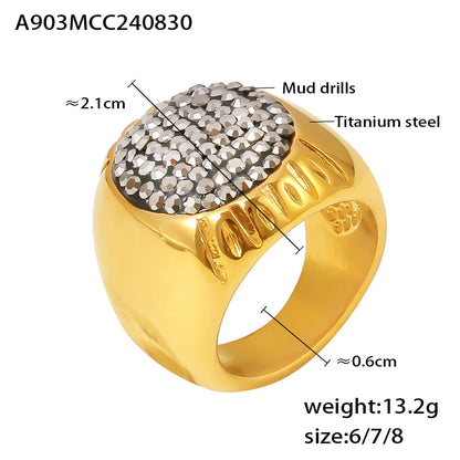 Women's Luxury Rhinestone Statement Ring – 18K Gold Plated Stainless Steel (Waterproof)