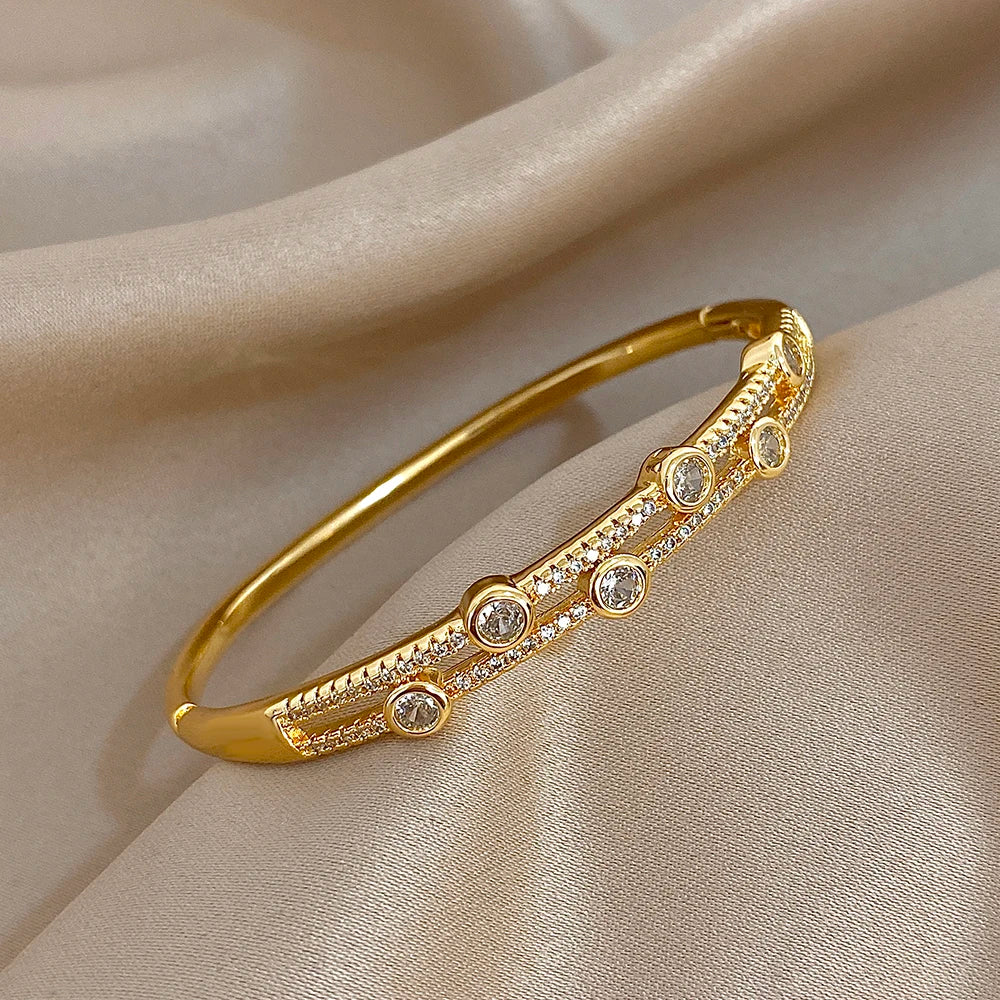 Unique Double Layer Rhinestone Bangle Bracelets
