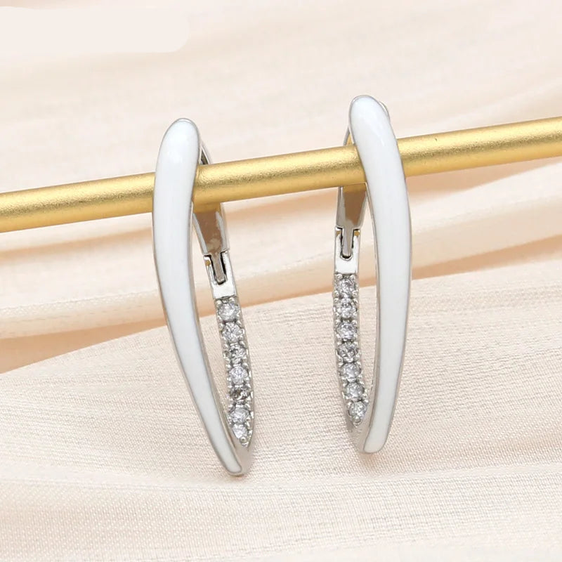 S&Z DESIGN New Fashion Gold Color Green Enamel Dangle Earrings For Women Wedding Party Cubic Zirconia Jewelry