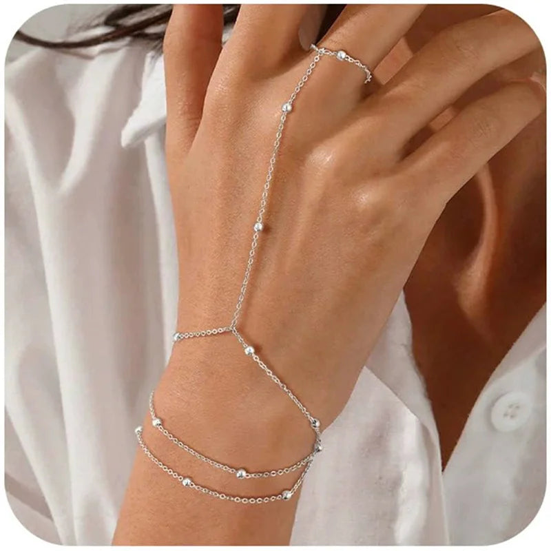 Multilayer Vintage Connected Finger Ring Bracelets
