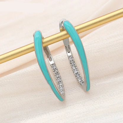 S&Z DESIGN New Fashion Gold Color Green Enamel Dangle Earrings For Women Wedding Party Cubic Zirconia Jewelry