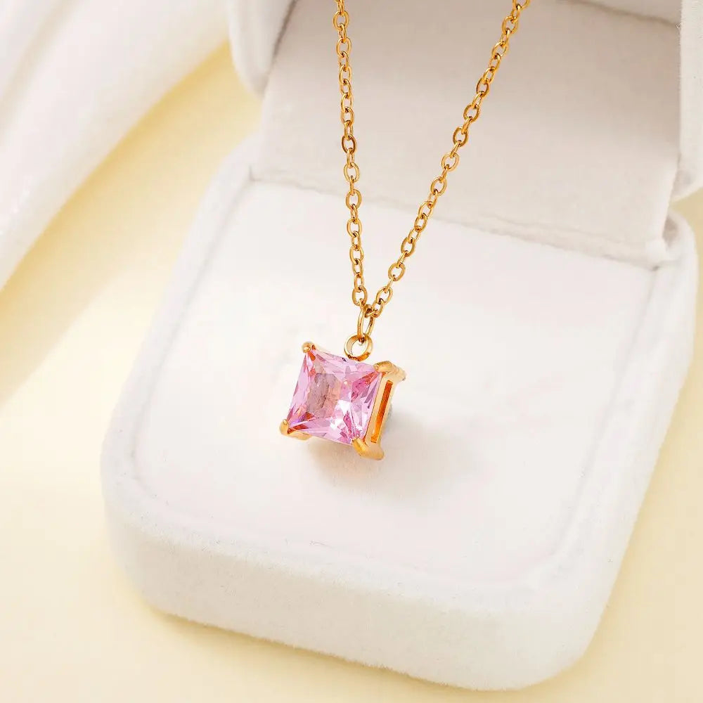 TOHM Colorful Square Zircon Pendant Necklace – Women