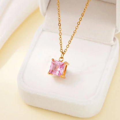TOHM Colorful Square Zircon Pendant Necklace – Women