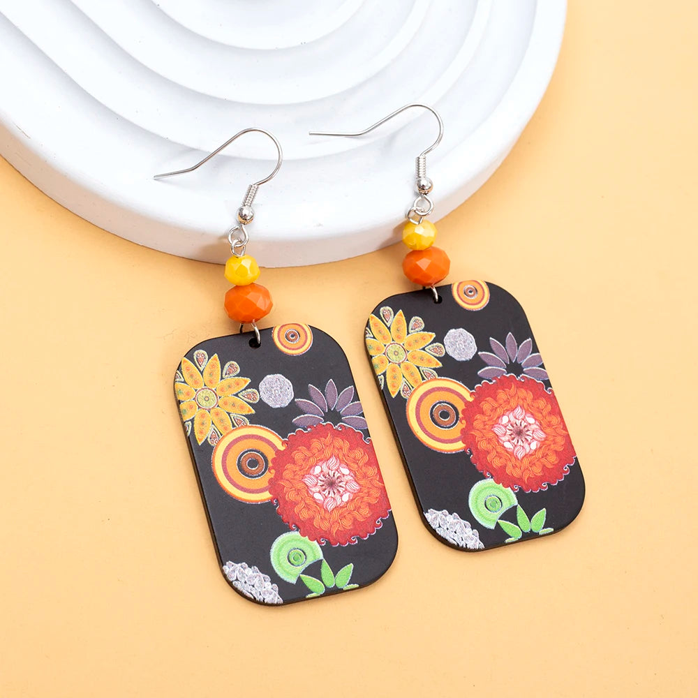 Vintage Black Floral Acrylic Drop Earrings